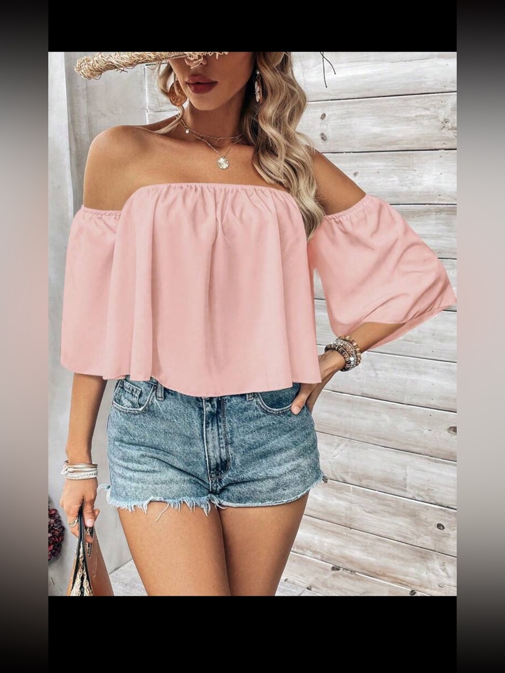 Off-Shoulder Pink Women's Top - Picture 4 of 6